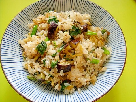 茄子と高菜ほうれん草のチャーハン